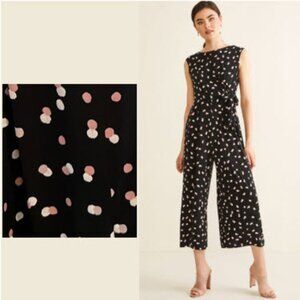 Laura Petites Large Black Jumpsuit with pink+white polka dot print